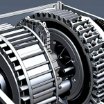 **Advanced Machine Design:** A 3D model of a complex machine part designed with CAD/CAM/CAE software, showcasing its intricate details and simulated operation. Focus on modern design and precision.