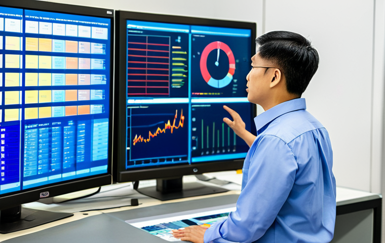 A professional Vietnamese male manager in a modest collared shirt, stands confidently in a modern, brightly lit smart factory control room. He is looking at a large wall-mounted screen displaying real-time production data, analytics, and a dashboard of an MES/ERP system. Advanced machinery and assembly lines are visible in the background, out of focus. The scene emphasizes data-driven decision-making and efficient management. Perfect anatomy, correct proportions, natural pose, well-formed hands, proper finger count. The image is a professional photograph, high-quality, safe for work, appropriate content, fully clothed, professional, family-friendly.