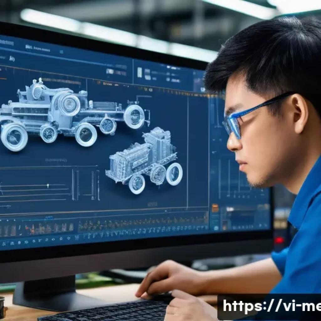 기계공학 기계시스템설계 - A detailed industrial mechanical system design workspace featuring a Vietnamese engineer in safety g...