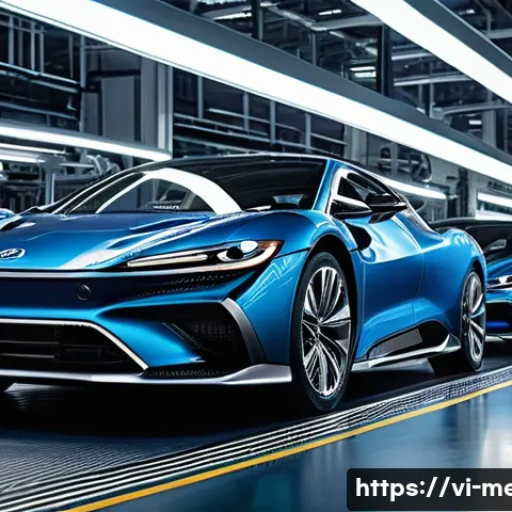 기계공학 컴포지트재료 - A futuristic automotive assembly line in Vietnam featuring lightweight composite car body panels mad...