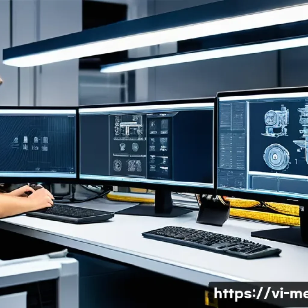 기계공학 기계공학연구 - A modern mechanical engineering workshop featuring engineers working on advanced CAD software displa...