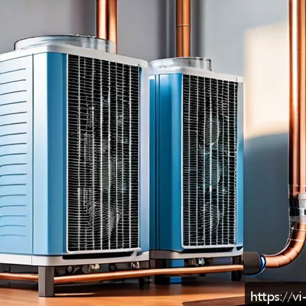 기계공학 열전달 - A detailed cross-sectional illustration of a modern air conditioner unit in operation inside a Vietn...