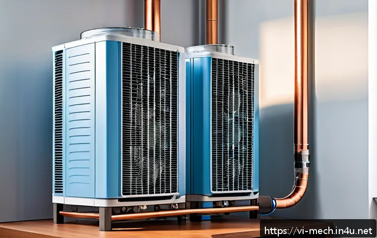기계공학 열전달 - A detailed cross-sectional illustration of a modern air conditioner unit in operation inside a Vietn...