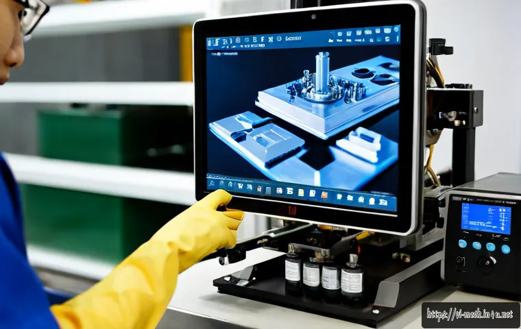 Home 17 기계공학 3D프린팅기술 - Photorealistic mechanical engineering workshop in Vietnam, a precision 3D printer fabricating a comp...