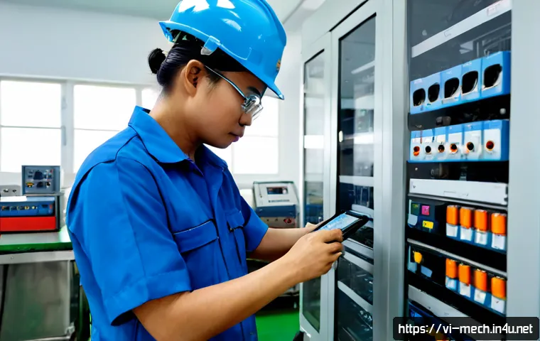 기계공학 산업기계제어 - Photorealistic industrial automation workshop in Vietnam, a Vietnamese mechanical engineer wearing s...